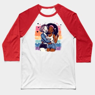 Cute Happy Lesbian Sapphic Whitey Melanin Rainbow Pride Baseball T-Shirt